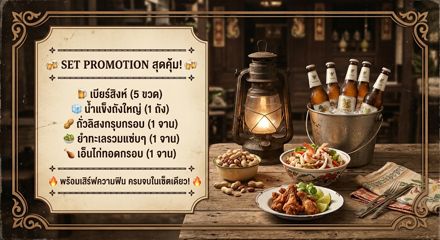 ถั่วลิสง+ยำทะเลรวม+เอ็นไก่ทอด+เบียร์สิง 5+น้ำแข็งใหญ่1