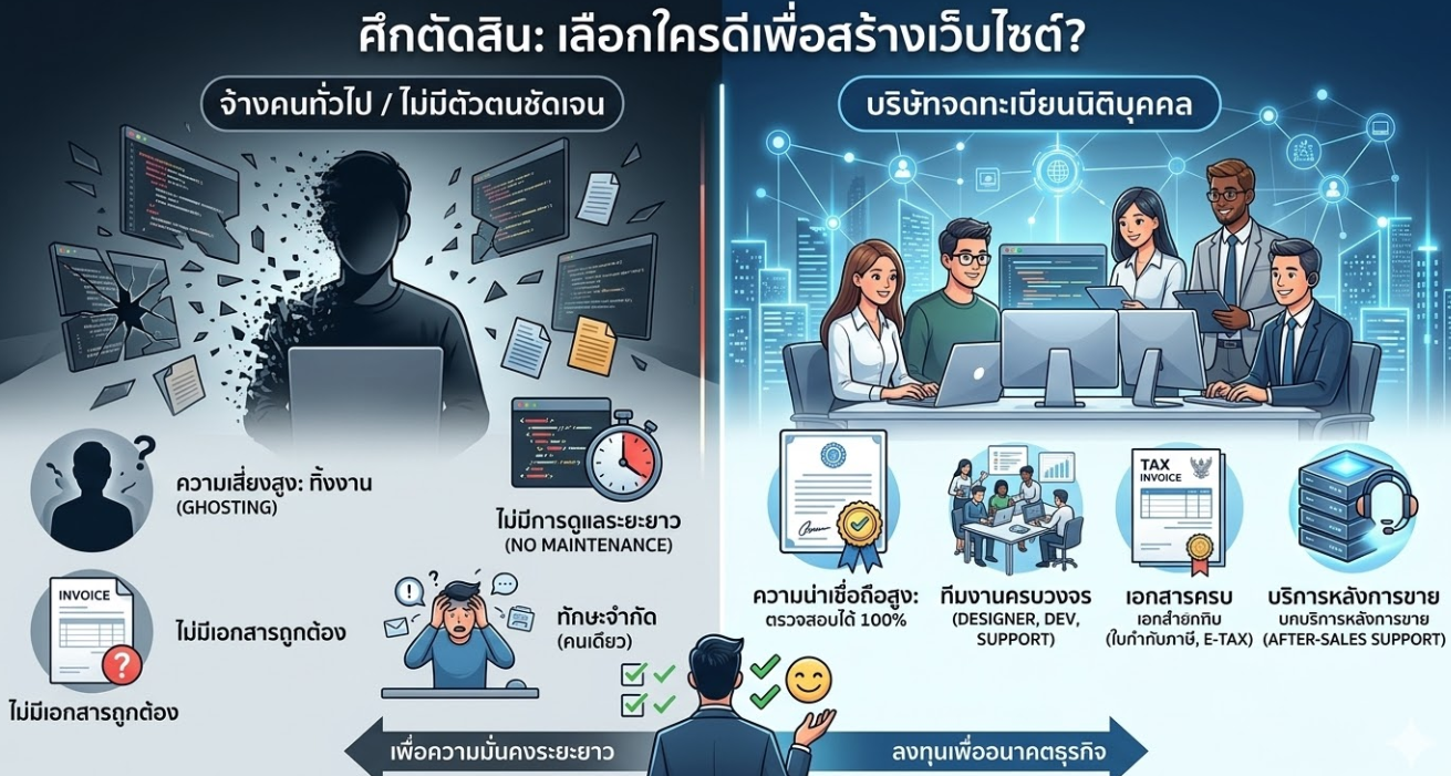 จ้างทำเว็บไซต์ทั้งที เลือก "คนทั่วไป" หรือ "บริษัทจดทะเบียนนิติบุคคล" ดีกว่ากัน? รับทำเว็บไซต์ราคาถูก แต่คุณภาพระดับพรีเมียม