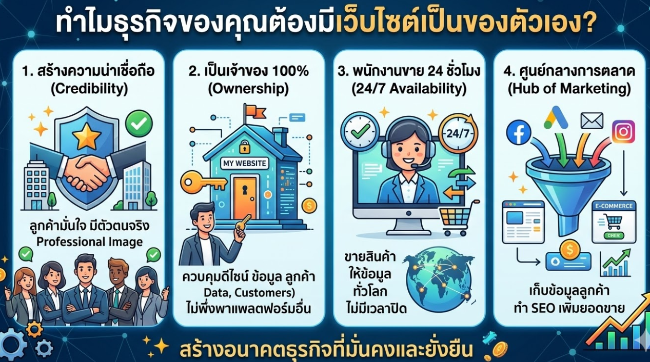 ทำไม “เว็บไซต์ของตัวเอง” ถึงเป็นอาวุธลับที่ขาดไม่ได้ในการทำธุรกิจยุคดิจิทัล รับทำเว็บไซต์ราคาถูก แต่คุณภาพระดับพรีเมียม
