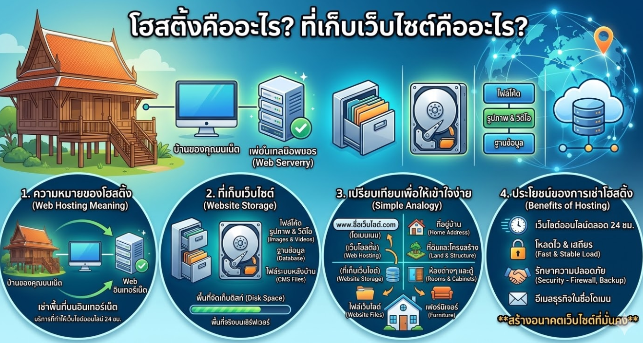 โฮสติ้งคืออะไร? ที่เก็บเว็บไซต์คืออะไร? คู่มือเบื้องต้นสำหรับผู้เริ่มต้นทำเว็บไซต์ รับทำเว็บไซต์ราคาถูก แต่คุณภาพระดับพรีเมียม