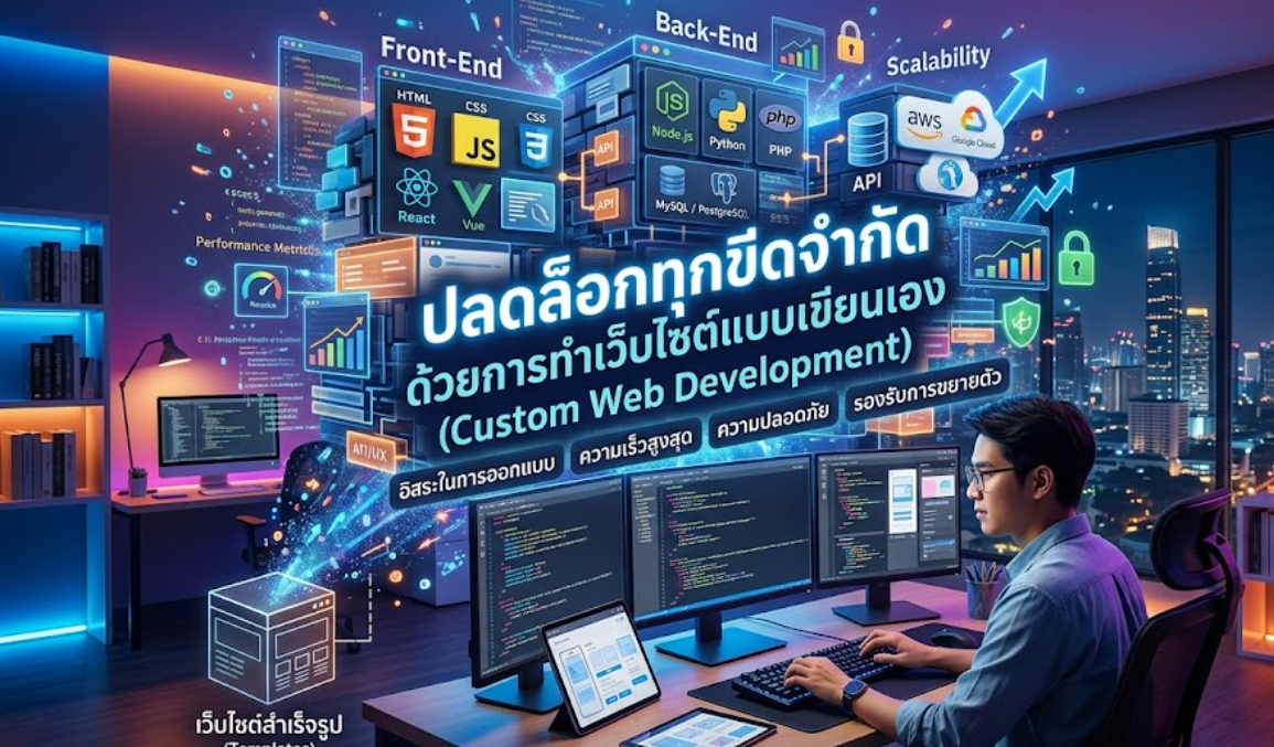 ปลดล็อกทุกขีดจำกัด ด้วยการทำเว็บไซต์แบบเขียนเอง (Custom Web Development) รับทำเว็บไซต์ราคาถูก แต่คุณภาพระดับพรีเมียม